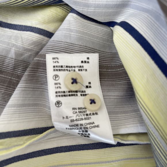Tommy Bahama Shirt Men Yellow Gray Stripe Long Sleeve Silk Blend L - Picture 6 of 6